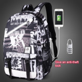 Luminous school backpack waterproof girls/boys book bag USB Charging Port and Lock