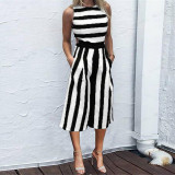 Fashion Summer Beach Women's Jumpsuits 2019 Sexy Casual Sleeveless Striped Zipper Rompers
