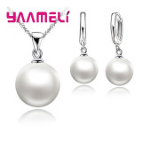 Women's Jewelry Sets 925 Sterling Silver Pearl Necklace Hoop Earrings