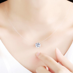 Fashion Zircon Pendant Necklace Invisible Fishing Line Necklace for Women