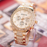 Luxury Brand Relogio Feminino Ladies Gold Steel Quartz Watch Geneva Casual Crystal Rhineston