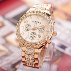 Luxury Brand Relogio Feminino Ladies Gold Steel Quartz Watch Geneva Casual Crystal Rhineston