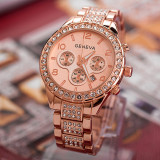 Luxury Brand Relogio Feminino Ladies Gold Steel Quartz Watch Geneva Casual Crystal Rhineston