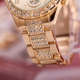 Luxury Brand Relogio Feminino Ladies Gold Steel Quartz Watch Geneva Casual Crystal Rhineston