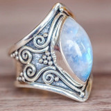 Vintage Silver Big Stone Ring for Women Fashion Bohemian Boho Jewellery