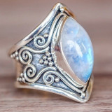 Vintage Silver Big Stone Ring for Women Fashion Bohemian Boho Jewellery