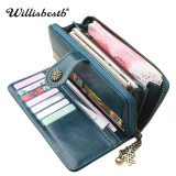 Vintage Button Phone Purses Women Wallets Leather Long Zipper Cards Clutch