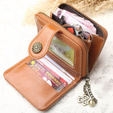 Vintage Button Phone Purses Women Wallets Leather Long Zipper Cards Clutch