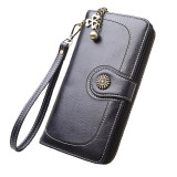 Vintage Button Phone Purses Women Wallets Leather Long Zipper Cards Clutch