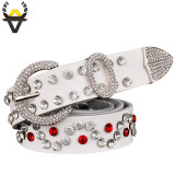 High Quality Second layer Cow leather Thin Belt luxury Rhinestones