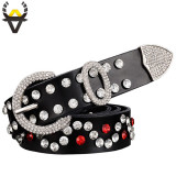 High Quality Second layer Cow leather Thin Belt luxury Rhinestones