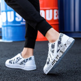 Men's Vulcanized Shoes Unique Graffiti Printing Design Casual Platform Lace-up Canvas Sneakers