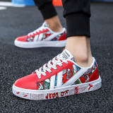 Men's Vulcanized Shoes Unique Graffiti Printing Design Casual Platform Lace-up Canvas Sneakers