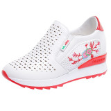 Unique Women's Floral Embroidered Leather Platform Evelator Shoes Swing Wedge.