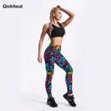 New Arrival Color Feathers 3D Printed Fitness Activewear Elastic Mid Waist