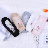 5 Pairs Cotton Blend Antiskid Invisible Silicone Non-slip Ice Silk Lace Low Cut Socks
