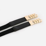 New Fashion Belt Elastic Waistband Stretch Metal Leaf Narrow