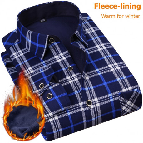 New Line Men's Long Sleeve Plaid Warm Thick Fleece Lining Shirt