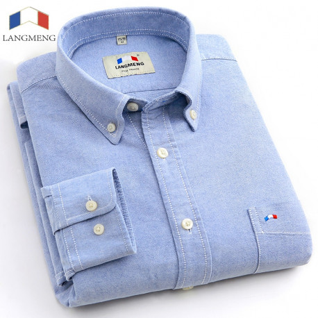 Langmeng Quality French brand 100% Cotton Solid Color Shirt