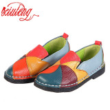 Women Loafers Patch stitching Flat Shoes - Soft Candy colors Genuine Leather Moccasins