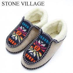 STONE VILLAGE Winter Warm Plush Slippers Print Knitted