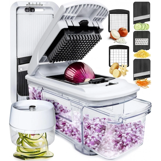 Fullstar All-in-1 Vegetable Chopper, Mandoline Slicer & Cheese Grater – Multi Blade French Fry Cutter & Veggie Dicer – Includes