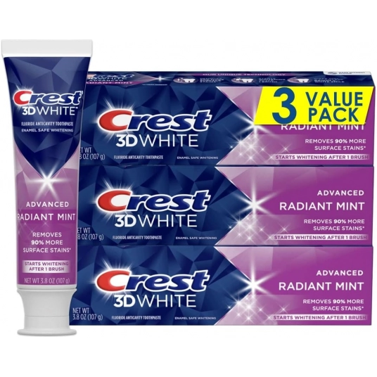 Crest 3D White Toothpaste Radiant Mint, 3.8 Oz (Pack of 3)