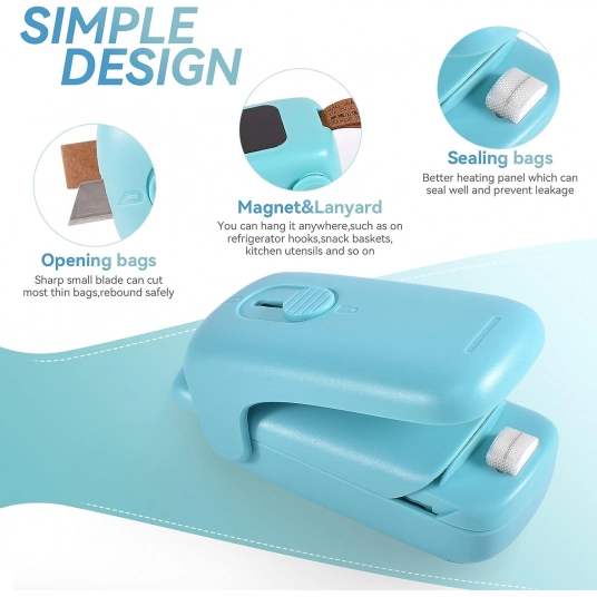 Mini Bag Sealer, ROMSTO Handheld Heat Vacuum Sealer, 2 in 1 Sealer and Cutter with Lanyard, Portable Resealer Machine for Plasti