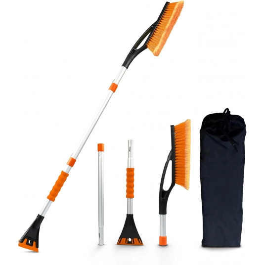 EcoNour 43″ Ice Scrapers for Car Windshield Extendable | 3 Parts Detachable Telescopic Snow Brush for Car, Trucks, SUV | Long Sn