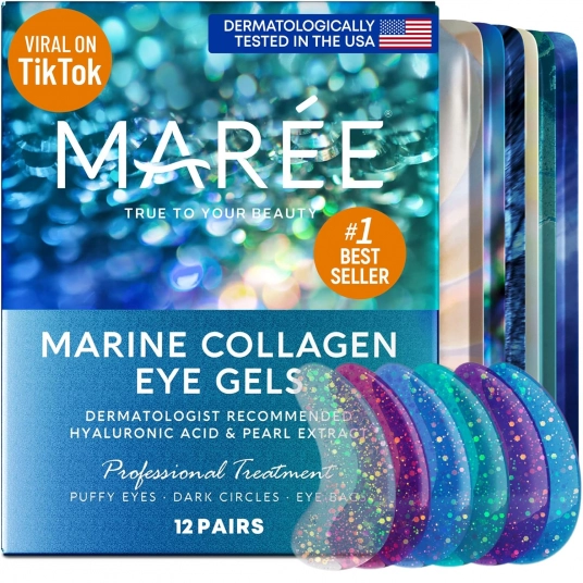 MAREE Eye Gel Pads – Under Eye Wrinkle Patches for Puffy Eyes and Dark Circles with Natural Marine Collagen & Hyaluronic Acid –