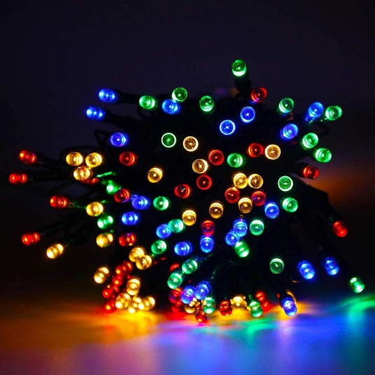 2pk Multi-Colored Solar Christmas Lights Outdoor Waterproof, 200 LED 66 FT Solar Powered LED String Lights Green Wire with 8 Mod
