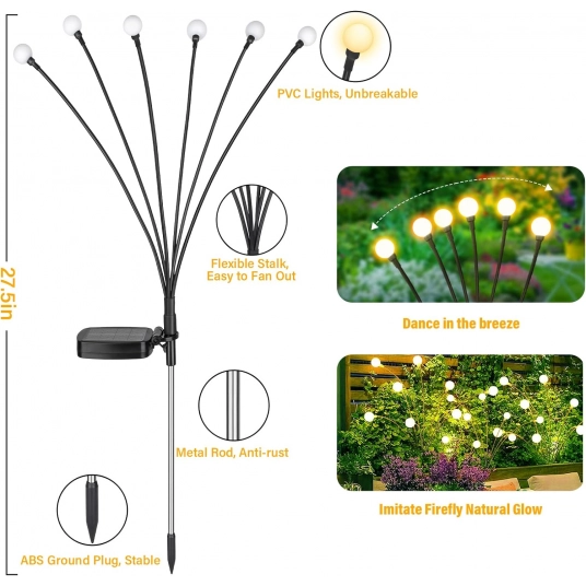 Brightever ???????????????????????????????? Solar Lights Outdoor Waterproof – Swaying Solar Garden Lights, Firefly Lights with H