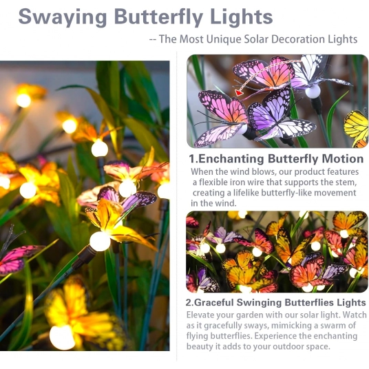 DooYard Solar Garden Lights, Upgraded Solar Swaying Butterfly Lights,Solar Outdoor Lights, Solar Decorative Lights Yard Patio Pa
