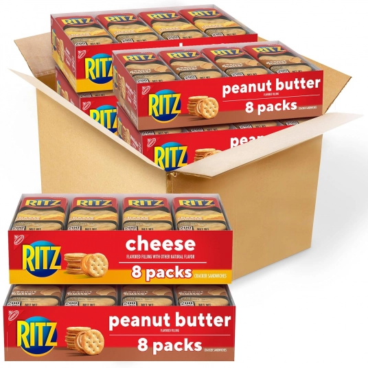 RITZ Peanut Butter Sandwich Cracker Snacks and Cheese Sandwich Crackers, Snack Crackers Variety Pack, Christmas Crackers, 32 Sna