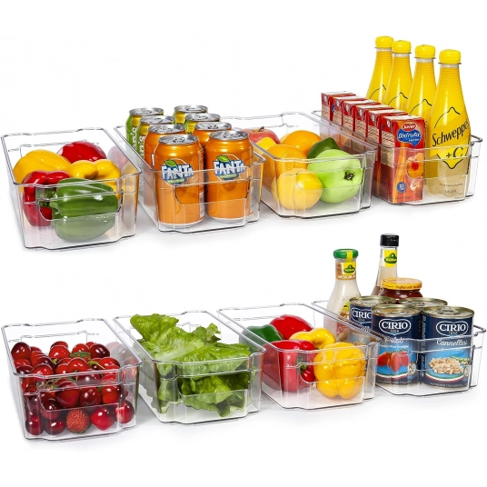 HOOJO Refrigerator Organizer Bins – 8pcs Clear Plastic Bins For Fridge, Freezer, Kitchen Cabinet, Pantry Organization, BPA Free 
