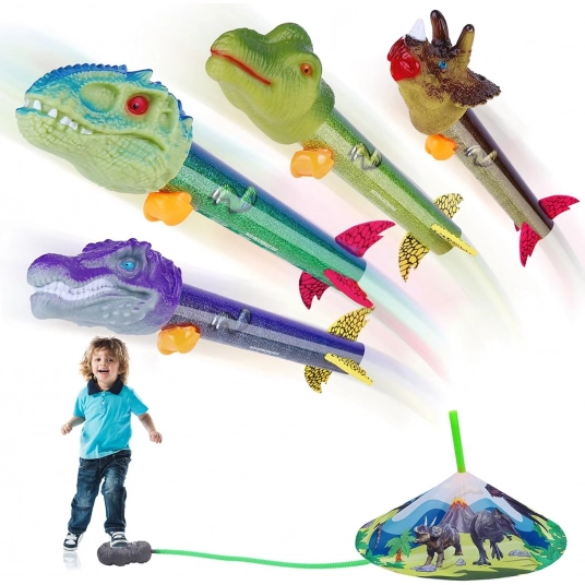 Dinosaur Rocket Launcher for Kids – Launch Up to 100 Ft, 4 Rockets, Outdoor Outside Toys Kids, Toys, Birthday 3 5 6 7 Year Old B