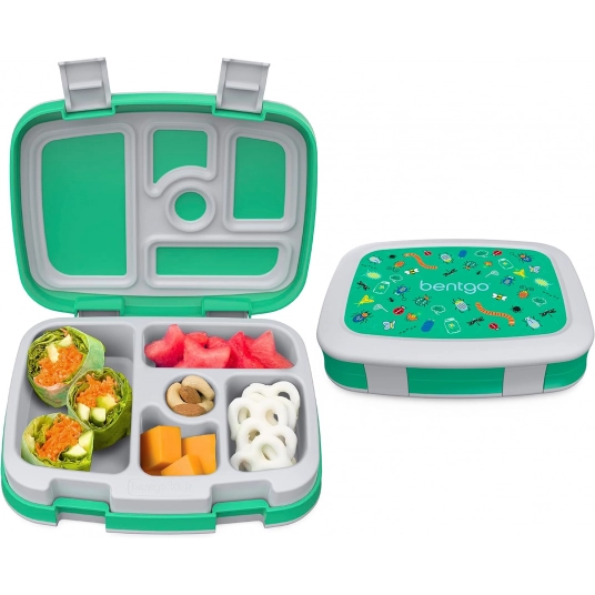Bentgo Kids Prints Leak-Proof, 5-Compartment Bento-Style Kids Lunch Box – Ideal Portion Sizes for Ages 3 to 7 – BPA-Free, Dishwa