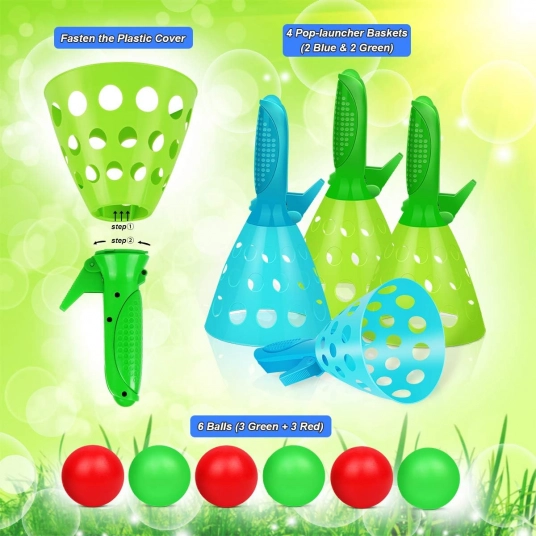 Duckura Outdoor Indoor Game Activities for Kids, Pop-Pass-Catch Ball Game with 4 Catch Launcher Baskets and 6 Balls, Christmas P