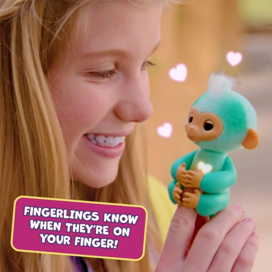 Fingerlings 2023 NEW Interactive Baby Monkey Reacts to Touch – 70+ Sounds & Reactions – Ava (Teal)