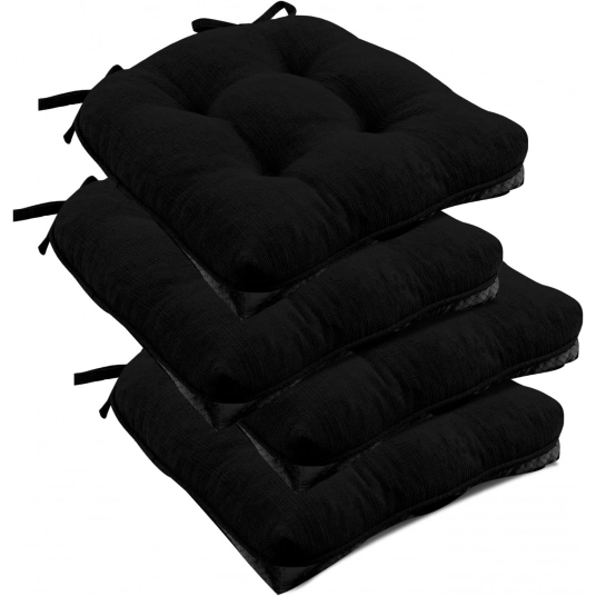 downluxe Indoor Chair Cushions for Dining Chairs, Tufted Overstuffed Textured Memory Foam Kitchen Chair Pads with Ties and Non-S