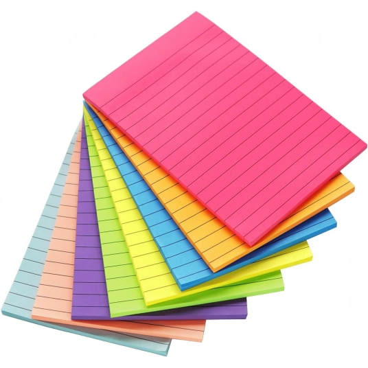 (8 Pack) Lined Sticky Notes 4X6 in Post, 8 Bright Colors Large Ruled Post Stickies Colorful Super Sticking Power Memo Pads Stron