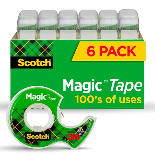 Scotch Magic Tape, Invisible, Repair Christmas Cards and Use as Holiday Gift Wrap Supplies for Christmas, 6 Tape Rolls With Disp