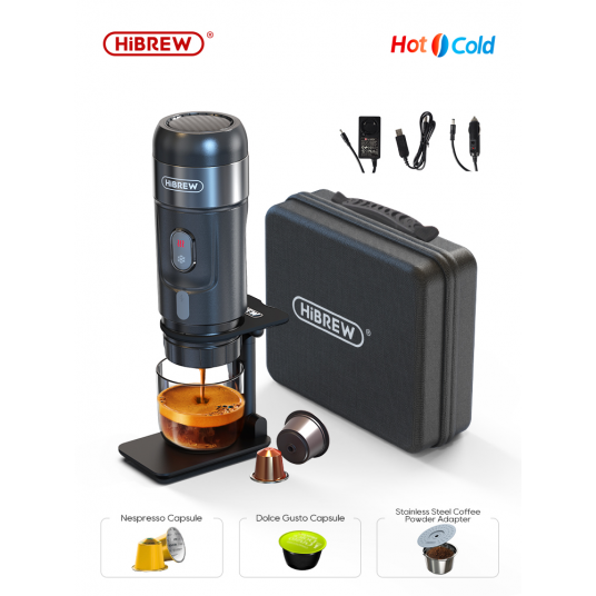 HiBREW Portable Coffee Machine for Car & Home,DC12V  Expresso Coffee Maker Fit Nexpresso Dolce  Pod Capsule  Coffee Powder H4A