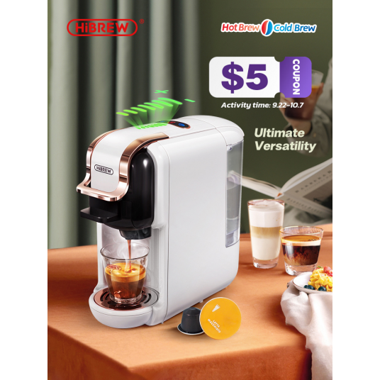 HiBREW Multiple Capsule Coffee Machine, Hot/Cold Dolce Gusto Milk Nespresso Capsule ESE Pod Ground Coffee Cafeteria 19Bar 5 in 1