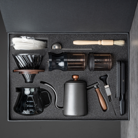 Coffee set Hand pot Gift box 304 stainless steel 580ml  with Glass coffee pot bean grinder