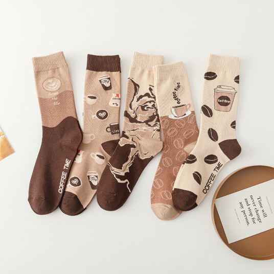 Cotton Trendy Harajuku Fashion Beige Coffee Socks