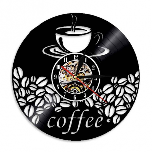 Cafe Coffee Bean Vinyl Record Wall Clock