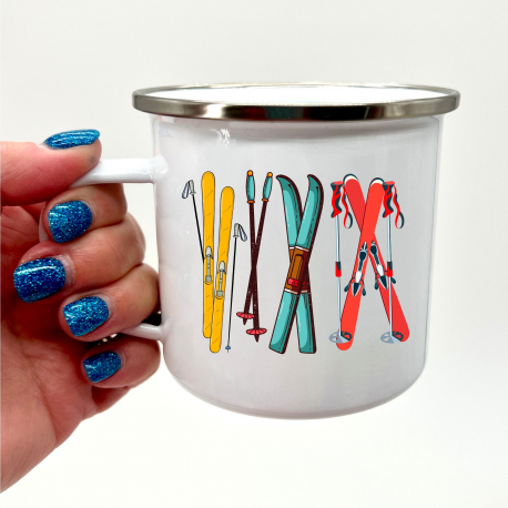Colorful Skis and Poles Camper Mug