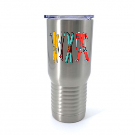 Colorful Skis and Poles Insulated Stainless Steel Tumbler