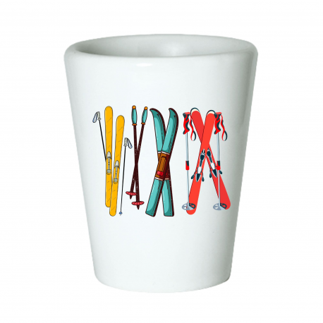 Colorful Skis and Poles Shot Glass